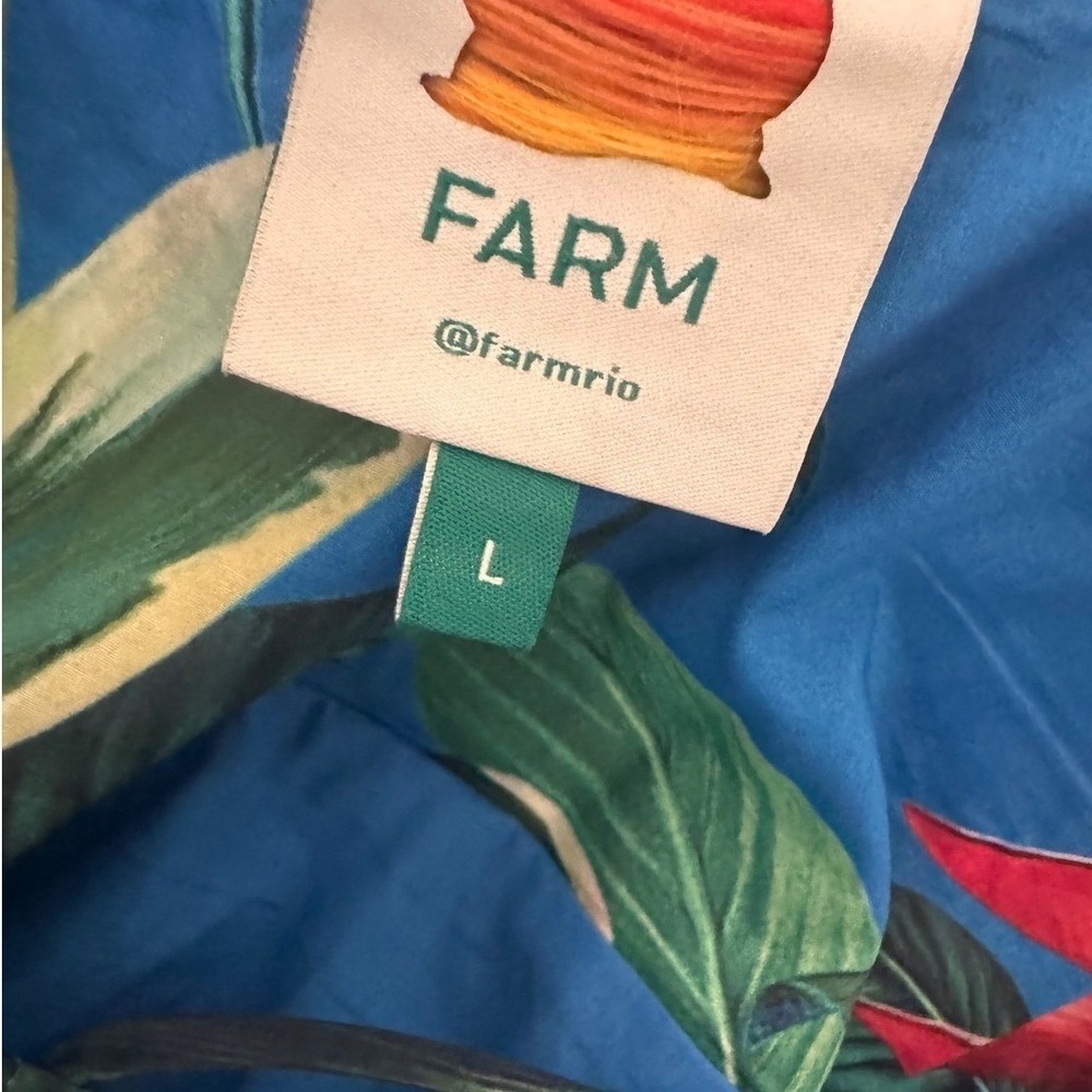 Farm Rio Blue Tropical Botanical Print Beaded Tiered Midi Dress Large - Picture 6 of 8